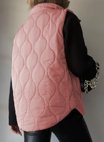 EVALESS Womens Fashion Cropped Puffer Vest Fall Winter 2025 Lightweight Quilted Stand Collar Sleeveless Button Down Jackets Warm Coat Outerwear Gilet with Pockets Gossamer Pink Small - Image 4