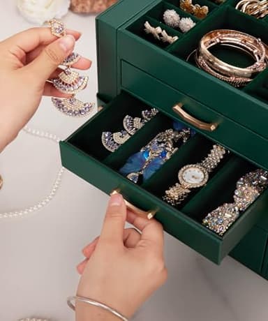 Enthralite Jewelry Box with 4 Drawers: Display Organizer for Earrings Necklaces - Gift for Girls Women (Forest Green) - Image 6