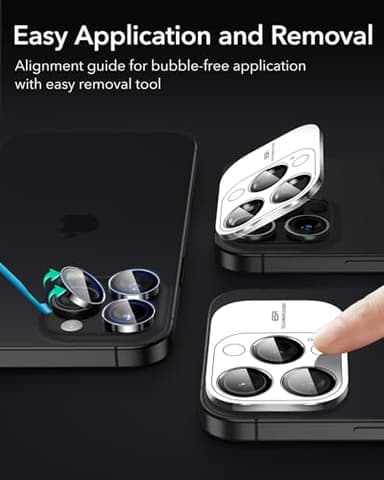 ESR 2 Pack for iPhone 17 Pro Max/17 Pro/16 Pro Max/16 Pro/15 Pro Max/15 Pro/14 Pro Max/14 Pro Camera Lens Protector, Ultra-tough HD Individual Lens Protectors, Ultra-thin Tempered Glass, Black - Image 6