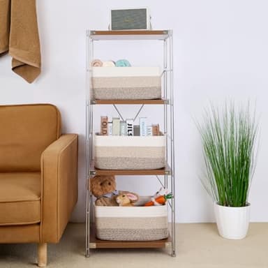 MiniArk Large Storage Baskets for Shelves, Closet Organizers Bins for Clothes Blanket Towels, Baby Nursery, Toy Baskets Box, Woven Rope Baskets, 17 x 13 x 7.5”, 2 Packs Gradient Brown - Image 4