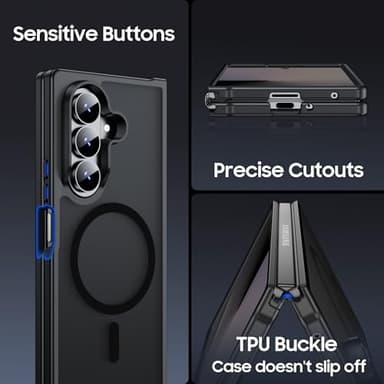 MAKAVO Magnetic for Samsung Galaxy Z Fold 7 Case [Compatible with MagSafe] Slim Translucent Matte Hard Back Cover & Soft Bumper, Fold7 Silicone Shockproof Phone Case, Black - Image 4