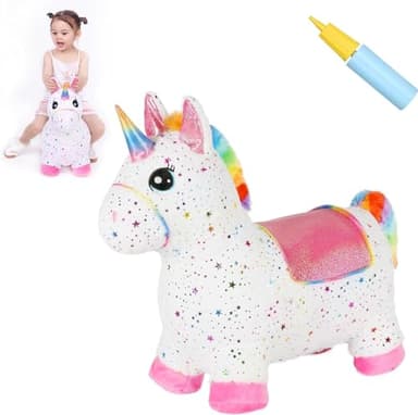 INPANY Unicorn Bouncy Horse Toys, Toddlers Girl Bouncing Animals, Inflatable Ultra Thick Plush Horse Hopper, Baby Ride-on Rubber Bouncer, Outdoor Indoor Cute Birthday Gift for 2 3 4 Year Old Girl Kid - Image 1
