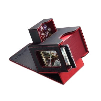 Mage Tech Card Deck Box for MTG Commander - Patented Design, Commander Display, Fits 100 Double-Sleeved Cards, 35pt Card Brick & Dice Tray - Black/Red - Image 1