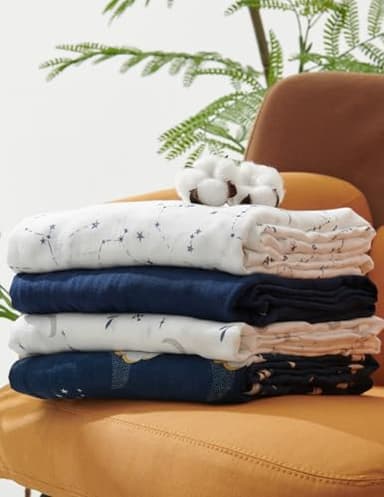 Momcozy Muslin Swaddle Blankets, Ultra Soft Neutral Swaddle Blanket, Breathable Large 47'' x 47'' Baby Infant Newborn Boys Girls Swaddling Receiving Blanket Wraps, Midnight Star Clouds - Image 8