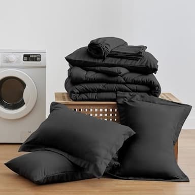 Love's cabin King Size Comforter Set Black, 7 Pieces King Bed in a Bag, All Season Bedding Sets with 1 Comforter, 1 Flat Sheet, 1 Fitted Sheet, 2 Pillowcase and 2 Pillow Sham - Image 9