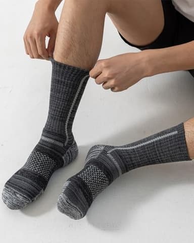 Niorasen Men's Cotton Crew Work Socks, 5 Pairs Cushioned Boot Socks, Moisture Wicking Athletic Socks for Hiking Sports Running 10-13 (Black) - Image 6