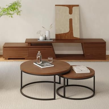 homary Extendable TV Stand & Nesting Coffee Table Set of 2（Walnut） - Image 8