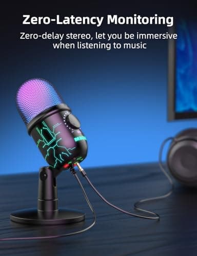 MRSDY Gaming Microphone, USB Computer Microphone for PC, Mac, PS4/5, Condenser Podcast Mic for Studio Recording, YouTube, Streaming, with Headphone Jack, Led Light, Mute, Gain, Noise Cancellation - Image 6