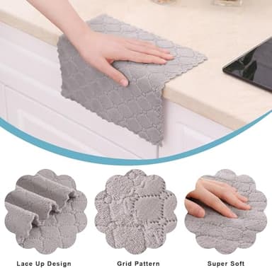 Homaxy 12 Pack Kitchen Dish Cloths (10 x 10 Inches, Grey), Super Soft and Absorbent Coral Velvet Dish Towels, Nonstick Oil Fast Drying Microfiber Cleaning Cloth, No Lint Household Dishcloths - Image 2