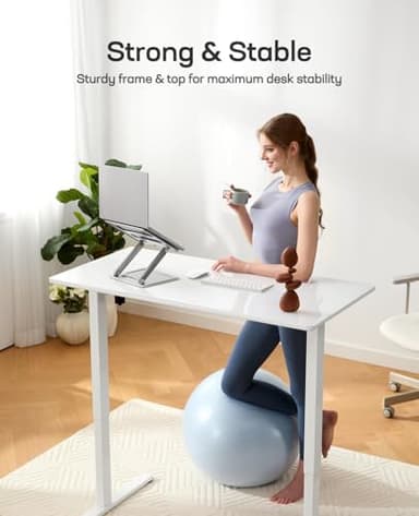 Marsail Glass Standing Desk with Drawer 37 x 22 Inches Stand up Desk Standing Desk Adjustable Height with One-Piece Tempered Glass Top, Ergonomic Home Office Desk with 4 Preset Heights White - Image 5