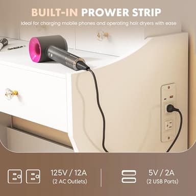 COMHOMA Makeup Vanity Desk with Mirror and Lights, Vanity Table and Chair Set with 5 Drawers and Charging Station, Bedroom Dresser LED Mirror Stepless Dimmable & 3 Color Modes Adjustable, White - Image 5