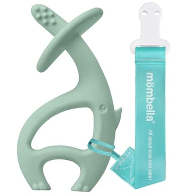 Teething Toys 3 Months Up with Clip Strap, Mombella Elephant Teethers for Babies3 Months+, Soft Silicone Infant Chew Toy, Baby Teething Relief, Ideal Newborn Gifts, Green - Image 1