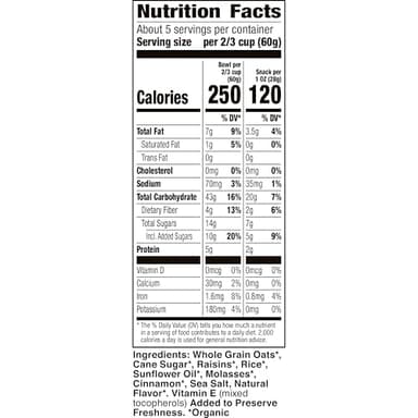 Cascadian Farm Organic Granola, Cinnamon Raisin Cereal, Resealable Pouch, 11 oz - Image 2