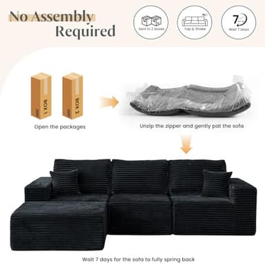 MODNEST 108" Modular Sectional Sofa Cloud Couch with Deep Seats, L Shape Foam Couch with Chaise and Movable Ottoman, Sectional Couches for Living Room, Comfy Boneless Sofa No Assembly, Black - Image 8