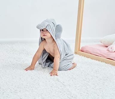 HIPHOP PANDA Hooded Towel - Rayon Made from Bamboo, Bath Towel with Bear Ears for Newborn, Babie, Toddler, Infant - Absorbent Large Baby Towel - Grey Elephant, 30 x 30 Inch - Image 6