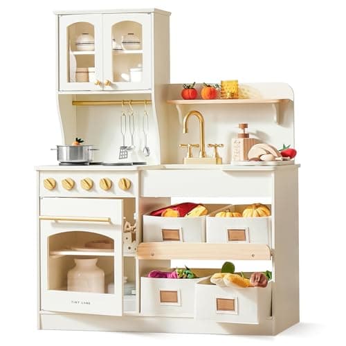 Tiny Land Play Kitchen for Kids, Wooden Toy Kitchen Set with Storage & Accessories, Toddler Kitchen Playset with Stove & Sink, Kids Kitchen Playset Gift for Ages 3-8 - Image 1