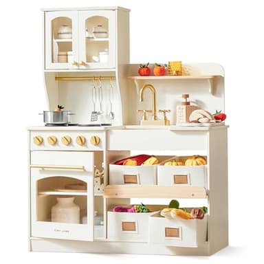 Tiny Land Play Kitchen for Kids, Wooden Toy Kitchen Set with Storage & Accessories, Toddler Kitchen Playset with Stove & Sink, Kids Kitchen Playset Gift for Ages 3-8 - Image 1