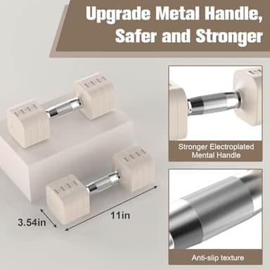 Hezeyferg Adjustable Dumbbells Set of 2, Adjustable Weight Dumbbells with 4 Levels 4.4lb, 6.6lb, 8.8lb, 11lb, Hand Weights Sets for Women/Men Home Gym Full Body Workout (Beige) - Image 4