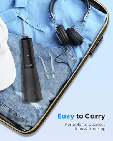 VIMMK Water Flosser, Cordless Water Dental Flosser, 9 Jet Tips 5 Modes 300ML IPX7 Waterproof, Portable Rechargeable Oral Irrigator for Home Travel - Gums, Orthodontic, Braces Care - Black - Image 7