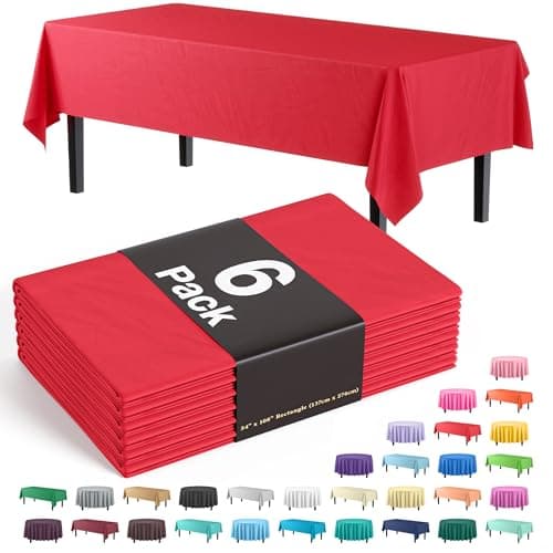 Party Solids 6-Pack Premium Plastic Tablecloth 54in. x 108in. Rectangle Plastic Table Cover - Red - Image 1