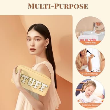 CasaCulina 4Pcs Preppy Makeup Bags Set, Cute Varsity Makeup Pouchs, Travel Cosmetic Bags Sewn with Skin/Hair/Face/Stuff Chenille Letter, Portable Nylon Zipper Toiletry Pouch Gifts for Girls Women - Image 6