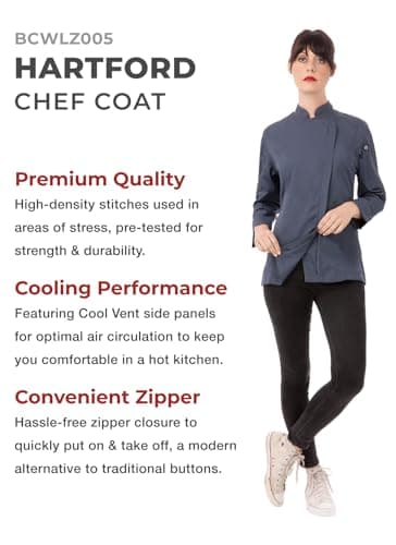 Chef Works Women's Hartford Chef Coat, Blue, Medium - Image 3