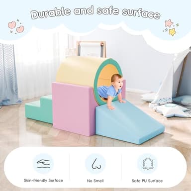 TOLEAD Tunnel/Ramps Foam Climber, Climb & Crawl Foam Activity Play Set for Toddlers and Kids, Safe Indoor Crawling Gym Equipment for,Infant,Baby Waterproof Easy to Clean (Pink) - Image 3