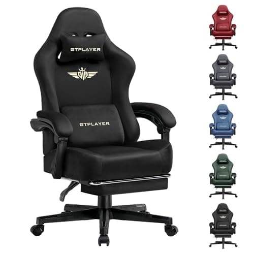 GTPLAYER Gaming Chair Fabric with Pocket Spring Cushion, Big and Tall Gamings Chairs 350LBS High Back Computer Chair with Footrest for Adults Lumbar Support Swivel Game Chair for Office Light Black - Image 1