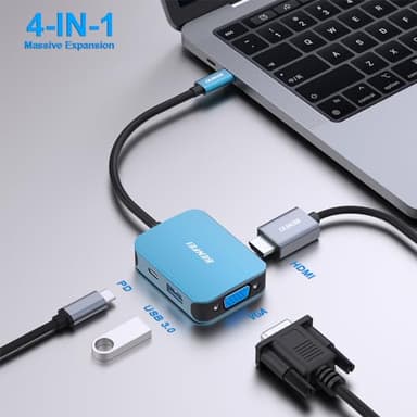 BENFEI USB C HUB 4-in-1, USB Type-C to HDMI VGA Adapter, USB C to USB Adapter, USB Type-C Power Delivery, Compatible with iPhone 15 Pro/Max, MacBook Pro/Air 2023, iPad Pro, iMac, S23, XPS 17 - Image 2