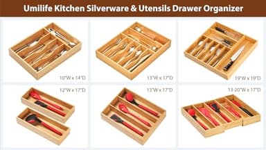 Umilife Bamboo Kitchen Drawer Organizer, 7 Inch Silverware Utensils Tray Holder for Small Drawer, Wood Caddy for Flatware Cutlery Knives - Image 6