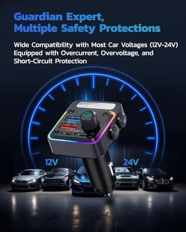 Nulaxy 54W Bluetooth 5.3 Car Adapter Charger 4-Port Fast Charging [PD36W & QC3.0 18W], Wireless Radio FM Transmitter with Deep Bass Player, 5 Colors LED Backlit, Hands-Free Calling, Support USB Drive - Image 8