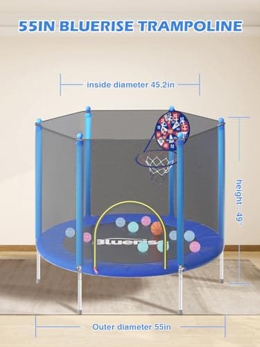 BLUERISE 55IN Toddler Trampoline with Enclosure Net Easy to Assemble Kids Baby Indoor Recreational Trampoline Outdoor - Image 5