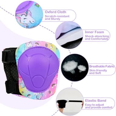 FIODAY Knee Pads for Kids Protective Gear Set Adjustable Kids Knee Pads and Elbow Pads with Wrist Guard for Girls Roller Skates Cycling Bike Skateboard Scooter Knee Pads, 3-8 Years,Rainbow Unicorn - Image 5