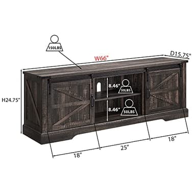 OKD Farmhouse TV Stand for 75 Inch TV with Sliding Barn Door, Rustic Wood Entertainment Center Large Media Console Cabinet Long Television Stands for 70 Inch TVs, Dark Rustic Oak - Image 5