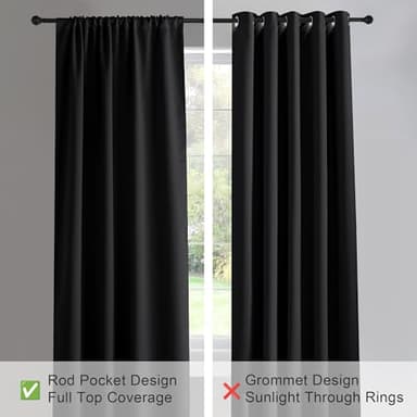 PONY DANCE Short Blackout Curtains for Kitchen Over Sink 45 inch Long, Thermal Insulated Black Out Curtain for Bedroom, Rod Pocket Drapes for Bathroom Small Window(2 Panels Set, Black, 42 inches Wide) - Image 5