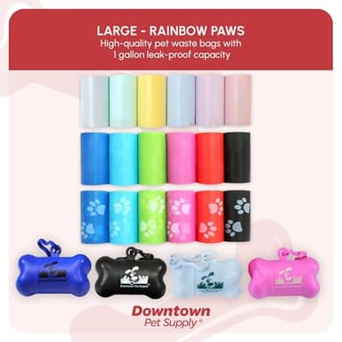 Downtown Pet Supply Rainbow Paw Print Poop Bags (2200 CT & 2 Dispensers) - Leak-Proof, Unscented, Clips to Leashes & Harnesses - Image 8