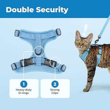 Voyager Escape Proof Cat Harness and Leash Set with Reflective Stitching, Neoprene Handle 5ft - Supports Small, Medium and Large Cats, Kittens for Walking by Best Pet Supplies - Baby Blue, XS - Image 6