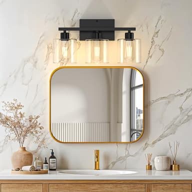 Phaosio Bathroom Vanity Light Fixtures 3-Black Wall Sconce, Brushed Nickel Mirror Light with Clear Glass Shade, Easy Install Bedroom Hallway Lighting, E26 Base - Image 7