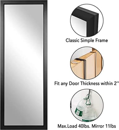 PexFix Door Mirror Full Length 51"x18" Over The Door Rectangle Sleek Black Frame Space Saving Floor Mirror Dressing Hanging Wall Mounted Mirror (US-MHJ002-BK+USAM019) - Image 7