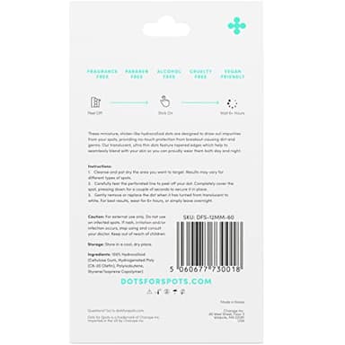Dots for Spots Pimple Patches For Face - Stocking Stuffers For Teens - Fast Acting, Translucent Hydrocolloid Zit Patches that Unclog Pores Korean Skin Care - Vegan, Cruelty Free - (60 count) - Image 9