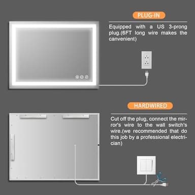32x24 inch Wall Mounted LED Bathroom Mirror with 3000K-6000K Dimmable, Anti-Fog, Lighted Bathroom Mirror with Smart Touch Button, Memory Function(Horizontal/Vertical - Image 8
