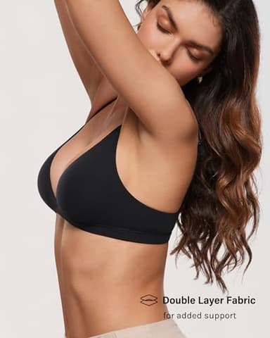 INLYRIC Women's Inbarely Triangle Bralette Plunge Unlined Seamless Bra No Underwire Sexy Comfortable Everyday Black Small - Image 4