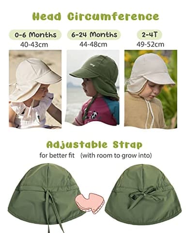 FURTALK Baby Sun Hat with Neck Flap UPF 50+ Adjustable Baby Boys Girls Summer Beach Hat for Traveling Swim Hat Green - Image 6