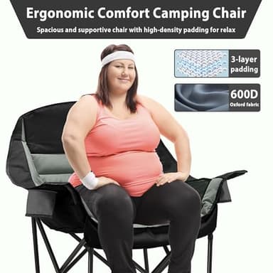 Youtanic Oversized Camping Chair, Portable Folding Camping Chairs with Side Pocket, Cup Holder and Carry Bag, Heavy Duty Outdoor Camping Chairs for Adults, Fishing, Sports, Trip, up to 400lbs, Style 4 - Image 4