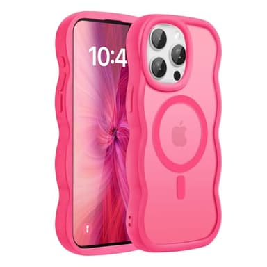 Amzfield Magnetic for iPhone 14 Pro Max Case, Compatible with Magsafe Wavy Frame Cute Translucent Matte Hard Back Silicone Bumper Shockproof Phone Case for iPhone 14 Pro Max Women Girls, Hot Pink - Image 8