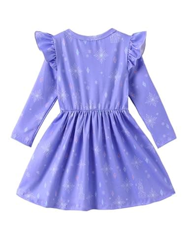 Disney Frozen 2 Elsa Toddler Dress Girls A-Line Ruffle Long Sleeve Casaual Winter Fall Clothes Cute Kids Outfit Gift Party Costume Sizes 4-5T - Image 2