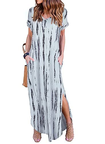 Arolina Women's Summer Maxi Dress Short Sleeve V Neck Casual Loose Long Beach Split Dresses with Pockets - Image 1