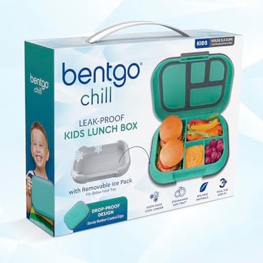 Bentgo Chill Kids Leak-Proof Lunch Box - 4-Compartment Bento Box with Built-In Ice Pack, 3.3 Cup Capacity, PFAS & BPA-Free, Microwave & Dishwasher Safe, Ideal Size for Ages 3 to 7 (Green/Navy) - Image 9