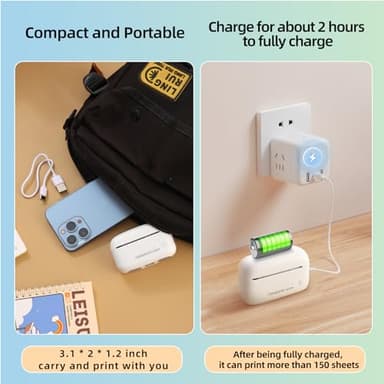 FORYAGOO Mini Printer - Portable Sticker Printer Machine, Thermal Label Maker Inkless Pocket Bluetooth Photo for Work, Life, Study Assistance, Tag Receipts, Board Game Cards - Image 8