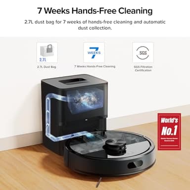 roborock Q7 M5+ Robot Vacuum and Mop, Upgraded from Q5 Max+, 7 Weeks Self-Emptying, 10000Pa Suction, Dual Anti-Tangle System, for Pet Hair & Carpet, PreciSense LiDAR Navigation, App Control, Black - Image 2